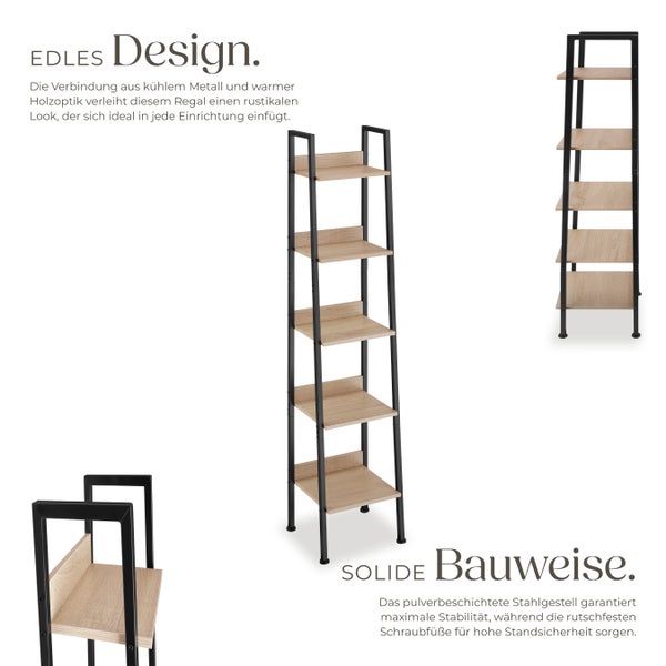 Leiterregal tectake Folkestone inklusive Kippschutz, 35,5 x 31,5 x 170,5 cm Industrial Style Industrial Holz hell, Eiche Sonoma