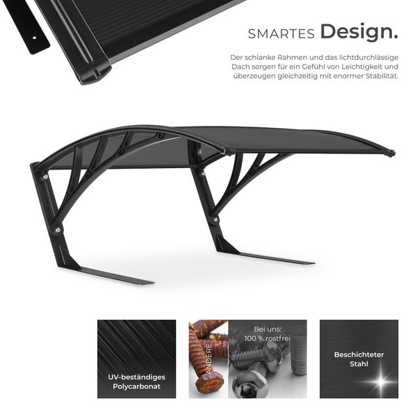 Vordach mit Polycarbonat Dach und beschichtetem Stahlrahmen