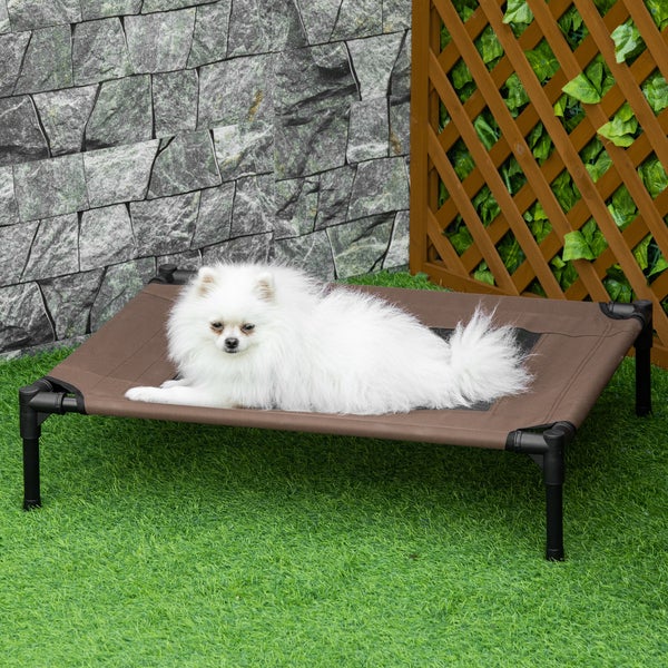 PawHut Hundebett, 76L x 61B x 18H cm, Stahlrahmen, 600D Oxford-Gewebe, Braun