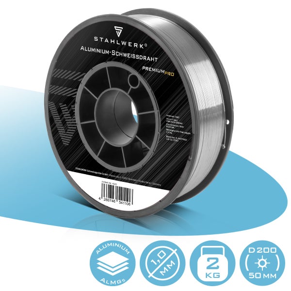 STAHLWERK Aluminium Schweißdraht auf Spule, 1,0 mm Durchmesser, 2 Kilogramm, D200 Spulendurchmesser