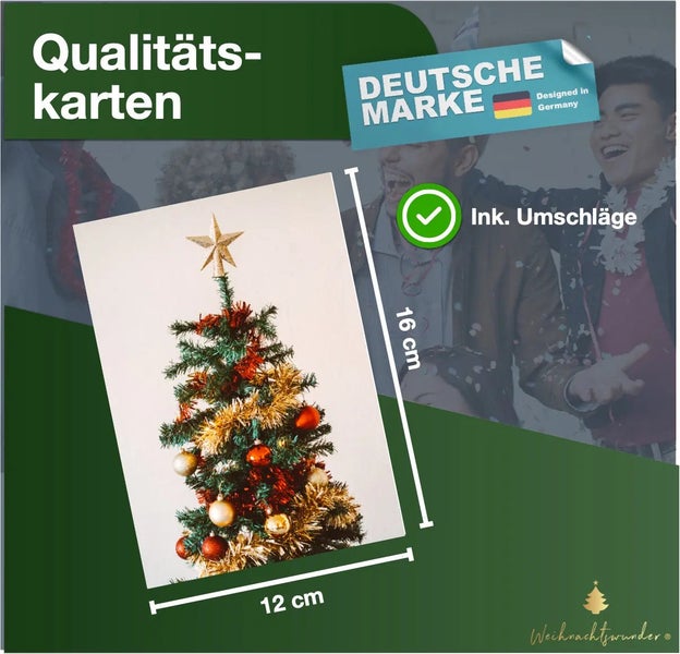 Weihnachtskarte mit Weihnachtsbaum Motiv und Umschlägen, 16 x 12 cm