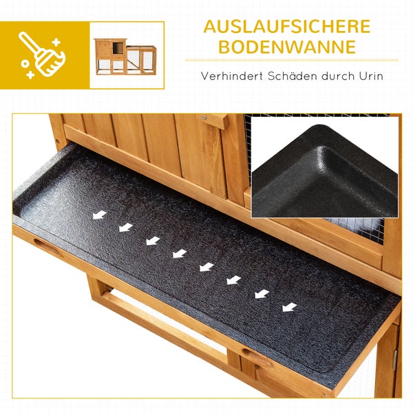 PawHut Kaninchenstall Kleintierstall mit herausnehmbarer Bodenwanne und Rampe Kleintierhaus Kleintierkäfig Outdoor Indoor Tannenholz Orange 141 x 60 x 86 cm