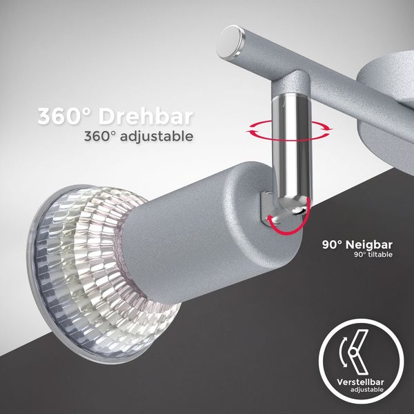 Deckenstrahler - 10W, 800lm, LED, schwenkbar, GU10, neutralweiß, silberfarbig