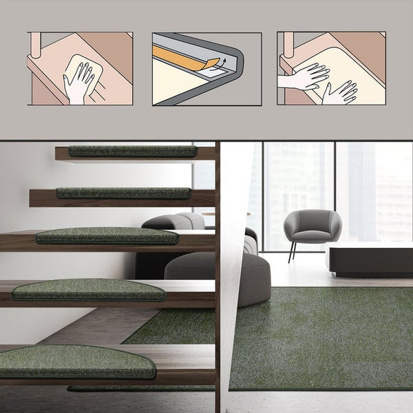 FLOORDIREKT Stufenmatte York - Widerstandsfähig & Pflegeleicht - Grün - Halbrund - 23.5 x 65 cm