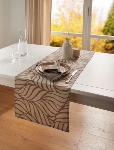 FRANK FLECHTWAREN | Tischläufer Abstrakte Blattkunst, BAUMWOLLE, POLYESTER, 40 x 140 cm