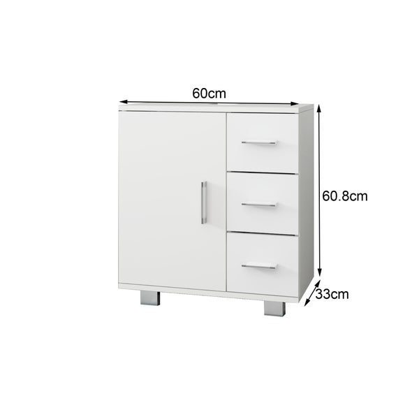 ML-Design Waschbeckenunterschrank Weiß 60x60,8x33cm Waschbecken Unterschrank mit Tür, 3 Schubladen, viel Stauraum, Waschtischunterschrank aus MDF-Holz, Badezimmerschrank Waschtisch Badschrank Badmöbel
