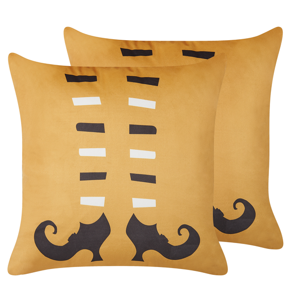 Dekokissen 2er Set COVASNA Samtstoff 45 x 45 cm Orange Abstraktes Muster