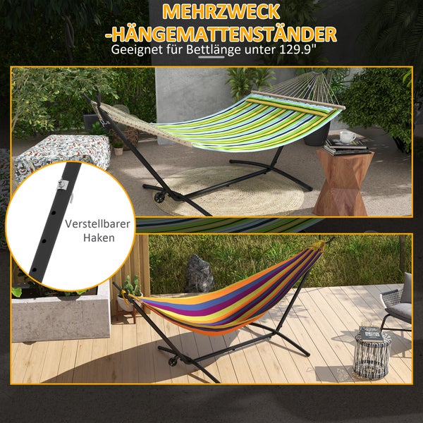 Outsunny Hängemattengestell Outdoor aus Stahl 90 x 120 x 115 cm Hängemattenständer mit Tragetasche Haken Hängematte Gestell bis 220 kg für Garten Strand Camping Schwarz