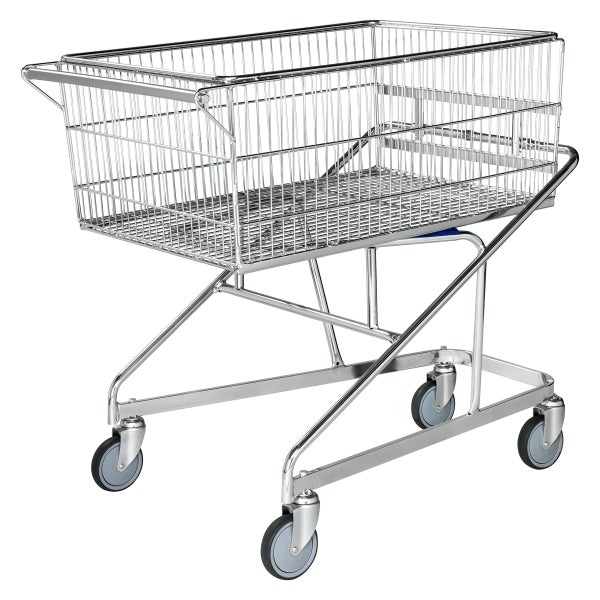 Einkaufswagen aus Metall mit vier Rädern