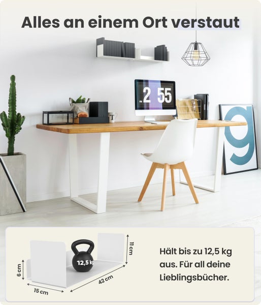 UNITURE® - 2er Set - Wandregal weiß - Moderne Regal Wand Design - 2x42 cm Bücherregal schwebend, Bilderleiste weiß - Wandregal, Regal weiß, Regalbrett weiß, wandregal weiß