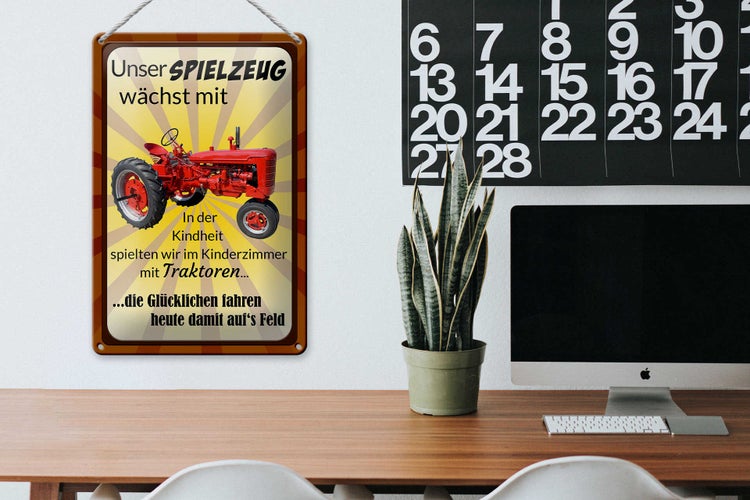 Blechschild Spruch 20x30cm Spielzeug wächst mit Traktor