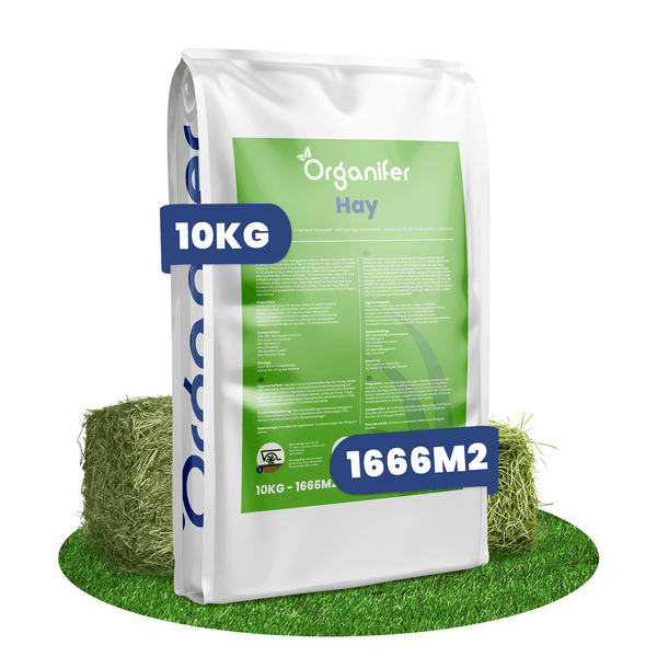 Organifer Heu-Grassamen-Mischung für Pferde und Vieh, 10 Kilogramm Sack für circa 1666 Quadratmeter.