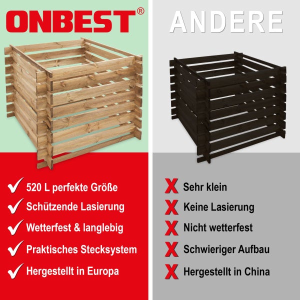 Eine Person montiert ein Hochbeet aus Holzlamellen mit einem einfachen Stecksystem.