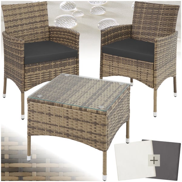 Rattanset tectake Luzern 2 Bezugssets für 2 Personen natur