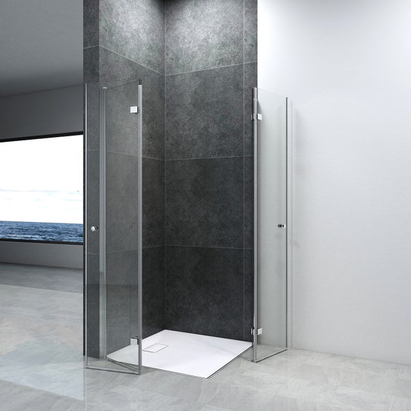 Duschkabine mit Eckeinstieg und Duschwanne im modernen Badezimmer