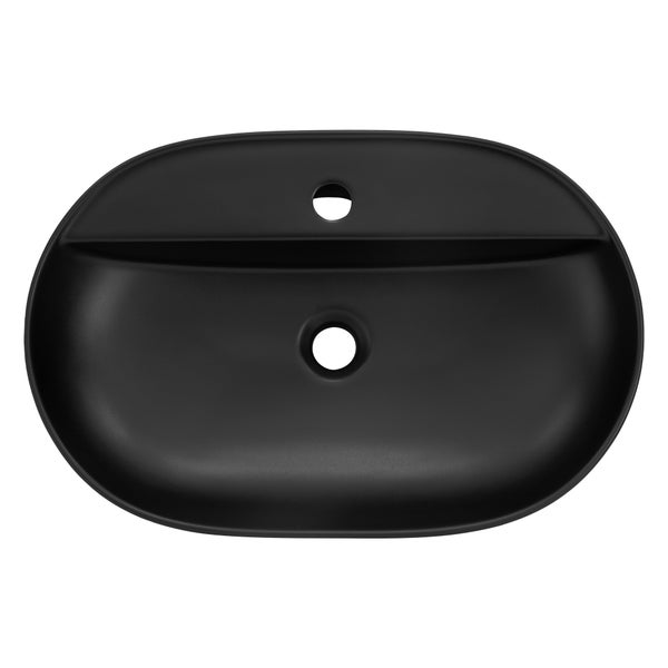 ML-Design Waschbecken aus Keramik in Schwarz matt 60 x 40 x 12 cm, Oval, Moderne Aufsatzwaschbecken, Design Waschtisch Aufsatz-Waschschale Waschplatz Handwaschbecken, für das Badezimmer / Gäste-WC