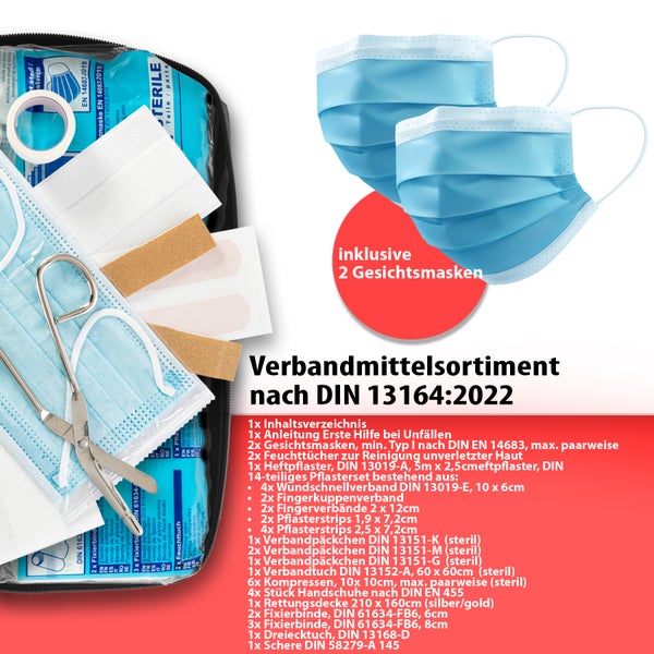 BigDean 2x Verbandskasten Verbandstasche - schwarz nach DIN 13164:2022 - Erste Hilfe Set Auto - Auto Verbandskasten 2024 - Erste Hilfe Kasten Auto Verbandskasten 2024 - KFZ Verbandskasten