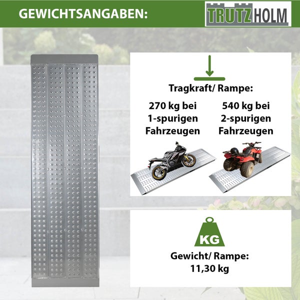 TRUTZHOLM 1 x Alu Auffahrrampe 200 x 56 cm Traglast 540 kg grau starr perforiert Verladerampe