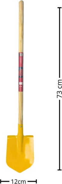 Gelber Spaten mit Holzgriff, 73 cm lang und 12 cm breit