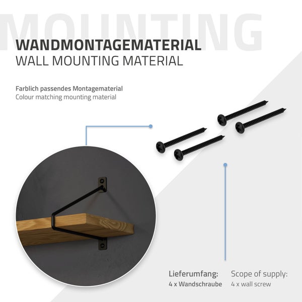 ML-Design 4 Stück Regalhalterung 220 mm, Schwarz, aus Stahl, Haarnadel Regalhalterungen, Schwebe Regalwinkel, Hairpin Wandhalterung, Regalträger für Wandmontage, Industrielle Wandregal, Wandkonsole