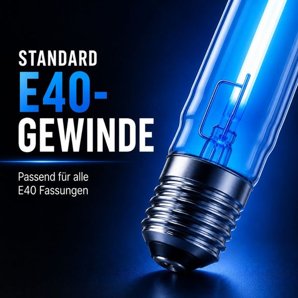 Leuchtmittel mit Standard E40-Gewinde, passend für alle E40-Fassungen.