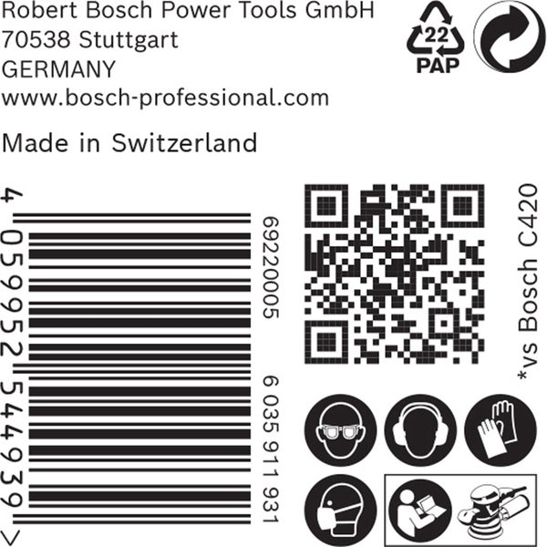 Informationen zu Robert Bosch Power Tools GmbH, Barcode, QR Code und Sicherheitshinweise