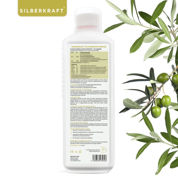 Silberkraft Olivenbaum Dünger mit Olivenbaum im Hintergrund