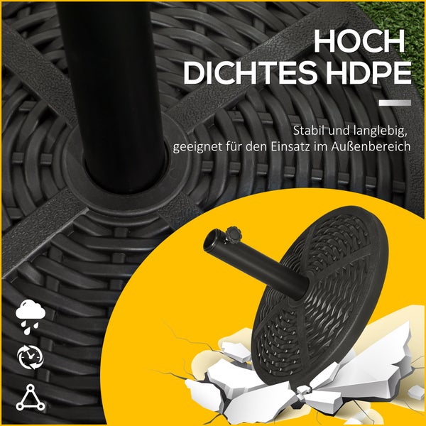 Schirmständer aus hoch dichtem Polyethylen, stabil und langlebig für den Außenbereich.