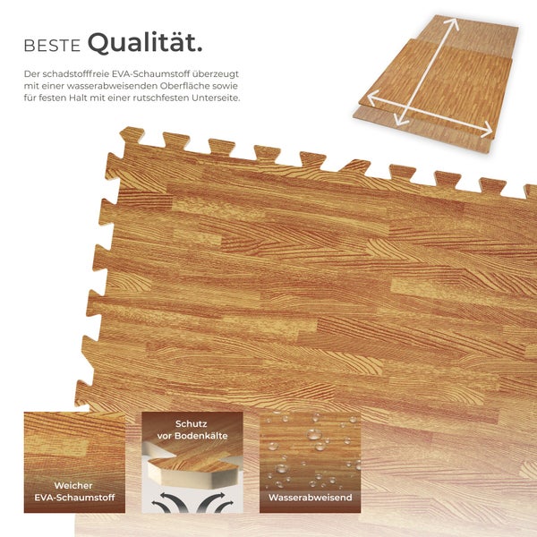 Verbundmatte aus EVA-Schaumstoff mit Holzoptik, wasserabweisender Oberfläche und rutschfester Unterseite