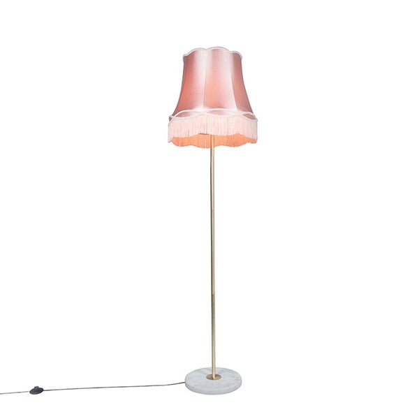 QAZQA - Retro Retro Stehleuchte I Stehlampe I Standleuchte I Lampe I Leuchte Messing mit Lampenschirm Granny pink 45 cm - Kaso I Wohnzimmer I Schlafzimmer - Stahl Rund - LED geeignet E27