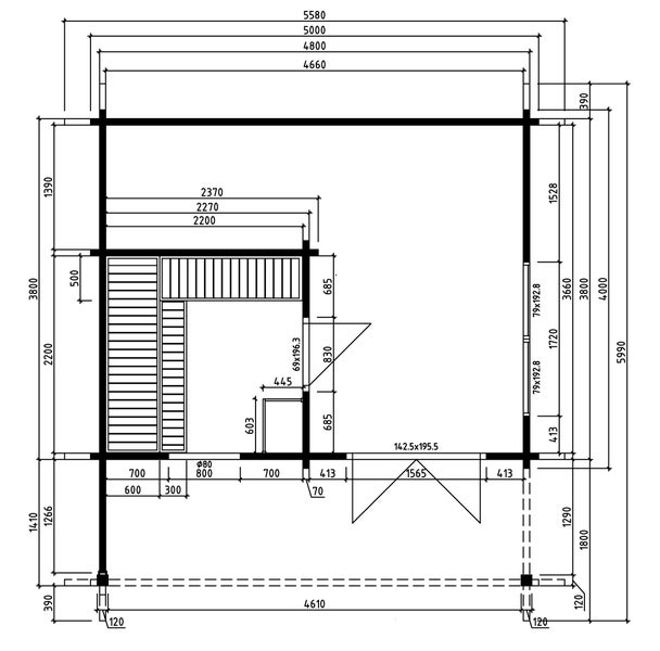 FinnTherm Saunahaus Winterhur-70 Gartensauna 3 Sitzbänke aus Holz, Sauna mit 70 mm Wandstärke Außensauna, Naturbelassen 5x4m