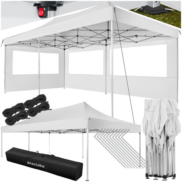Pavillon tectake Viola inklusive Spannseilen, Heringen und Tragetasche 6 x 3 m, mit Aluminiumgestell weiß