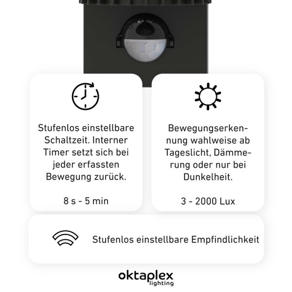 Oktaplex Para Außenlampe mit Bewegungsmelder 2x GU10 Warmweiß Schwarz