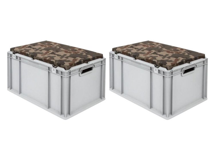 PROREGAL SparSet 2 x Eurobox NextGen Seat Box Camouflage HxBxT 36,5 x 40 x 60 cm 65 Liter Griffe Offen Eurobehälter Sitzbox Transportbox