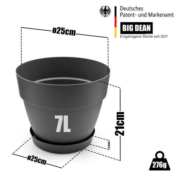 BigDean 3 Stück Blumentopf mit Untersetzer rund ø25 cm in Anthrazit – Übertopf innen + außen geeignet – aus bruchsicherem Kunststoff & Made in Europe