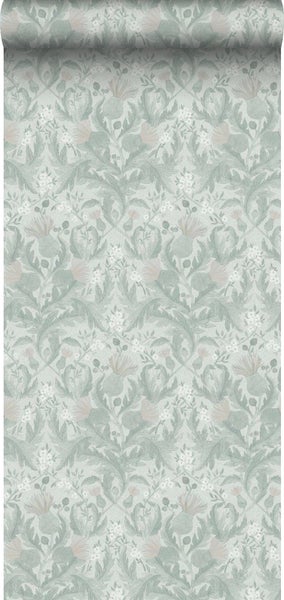 Borastapeter Tapete Blumenmuster im Jugendstil Grün - 53 cm x 10.05 m - 660410