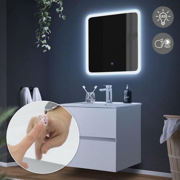 ML-Design Badspiegel, Weiß, Led-Spiegel mit Touchschalter 60 x 60 cm, Glas, Badezimmerspiegel mit Beleuchtung, Spiegel, Wandspiegel, Touch-Bedienung, Lichtspiegel, Badezimmer Spiegel mit LED-Licht