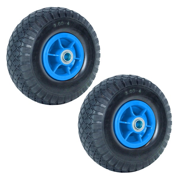 Zwei Schubkarrenräder mit Reifen und Kunststofffelge