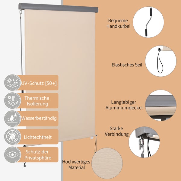 Outsunny Senkrechtmarkise, Vertikalmarkise mit Handkurbel,  200 x 120 cm, Polyesterstoff+Aluminium, Cremeweiß