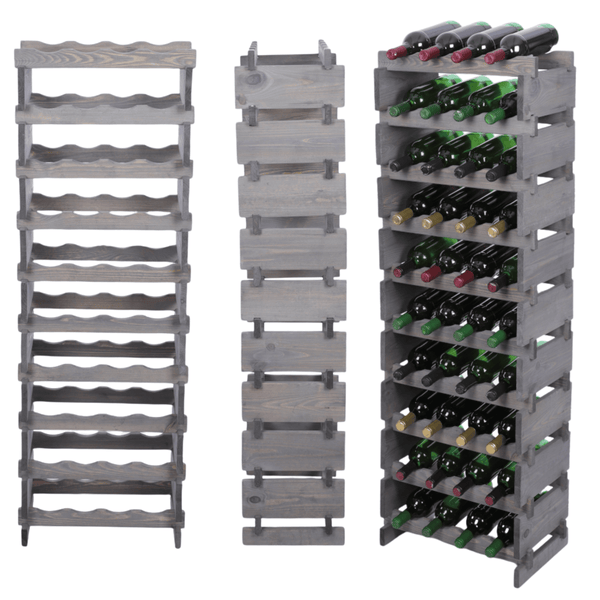 Weinregal VINOTECA FLEX PRO HxBxT 135x46x28cm 40 Flaschen auf 10 Ebenen Massives Kiefernholz Grau