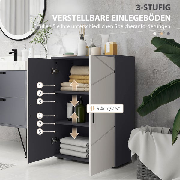 kleankin Badezimmerschrank Beistellschrank mit Doppeltür Badschrank mit Verstellbar Ablagen, Aufbewahrungsschrank für Wohnzimmer 60 x 30 x 82 cm Grau
