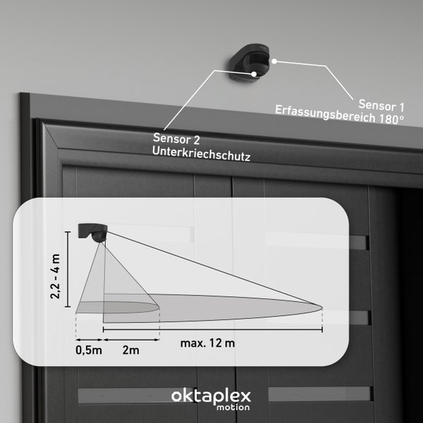Oktaplex Lea 180° Bewegungsmelder Aussen mit Unterkriechschutz IP54 anthrazit