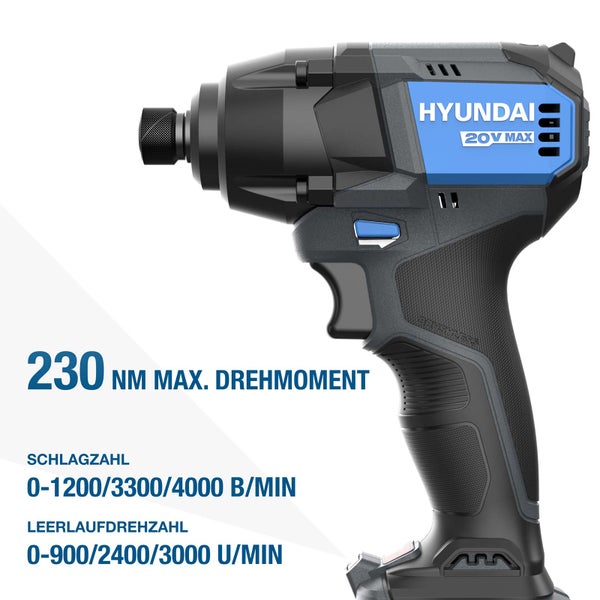 Hyundai Akku Schlagschrauber mit 20 Volt, 230 Newtonmeter Drehmoment und bürstenlosem Motor