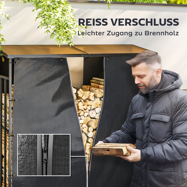 Outsunny 2er-Set Kaminholzregal Abdeckung, 174 cm, Wasserdicht 600D Oxford, UV-Schutz, Brennholzregalabdeckung, für Feuerholzregal 176B x 163/175H cm, Schwarz