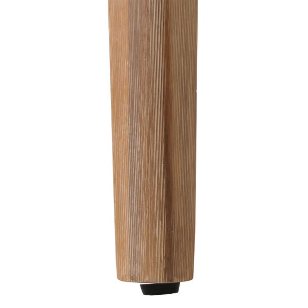 Konischer Möbelfuß aus Holz mit Gleiter und sichtbarer Holzmaserung.