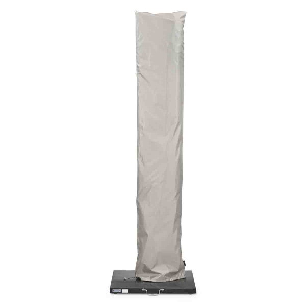 Schutzhülle für Sonnenschirme, hohe Form, aus wetterfestem Material.