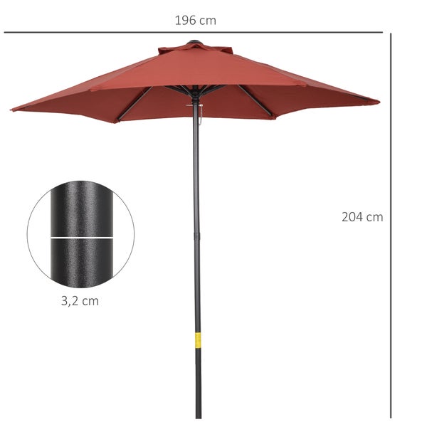 Outsunny Sonnenschirm Ø196 cm, Drehbar Sonnenschirm mit Knickfunktion, sechseckig Balkonschirm Strandschirm windfest stabil Marktschirm Kurbelschirm Sonnenschutz für Strand Balkon Garten, Weinrot