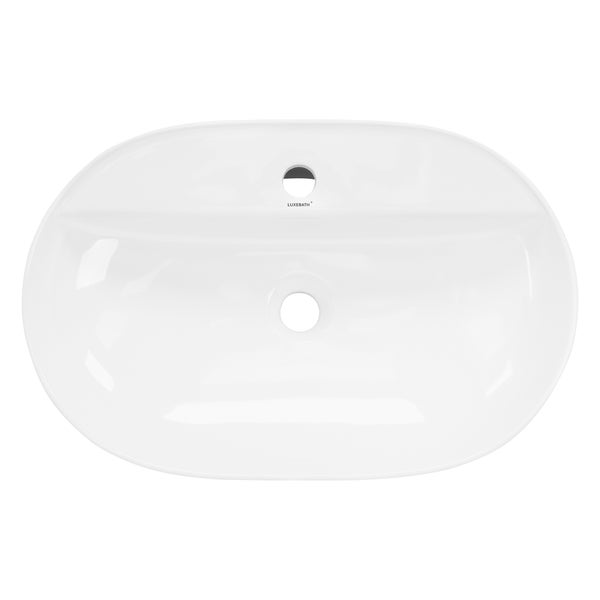 ML-Design Waschbecken aus Keramik in Weiß 60x40x12 cm Oval inkl. Ablaufgarnitur, Moderne Aufsatzwaschbecken, Design Waschtisch Aufsatz-Waschschale Waschplatz Handwaschbecken, für Badezimmer/Gäste-WC