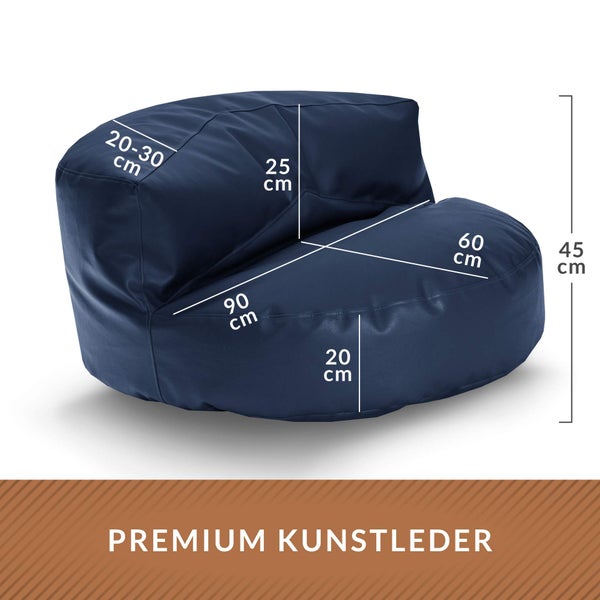 Green Bean Sitzsack Sofa aus Kunstleder mit EPS Perlen Füllung - Lounge im Sitzsack-Design 90 x 50 cm mit ergonomischer Rückenlehne - Dunkelblau