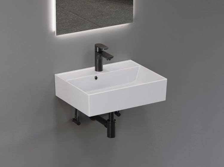 Aqua Bagno Basic Plan Waschbecken 10.16.30.02.2 – 50 x 38 cm – Weiß Hochglanz – Keramikbecken mit Hahnloch & Überlauf